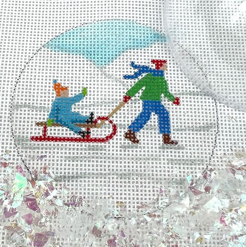 Snow Globes Child Pulling Toddler on Sled