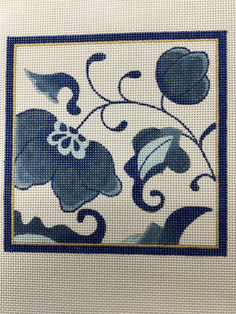 Blue Crewel Floral Square