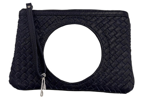 Woven Leather Clutch - Navy