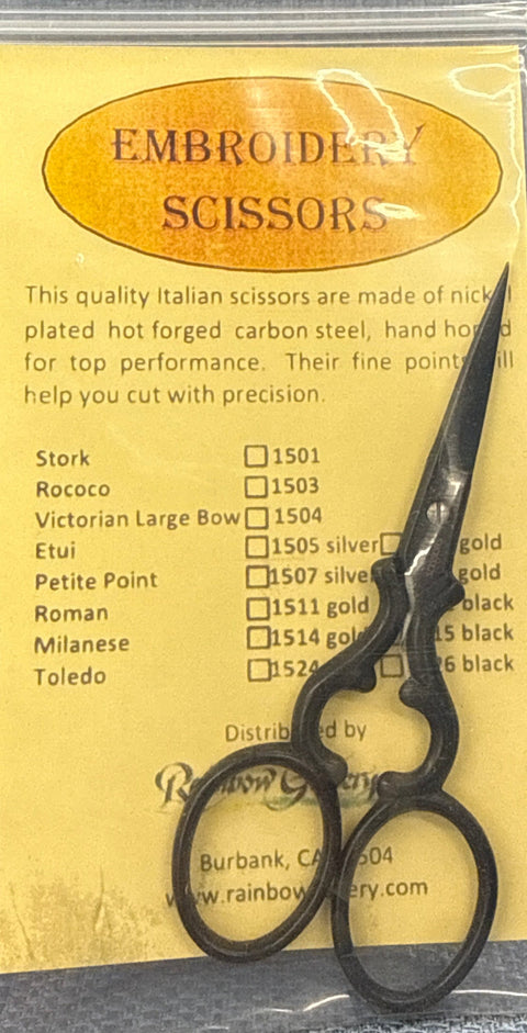 Roman Fine Point Embroidery Scissors - Black