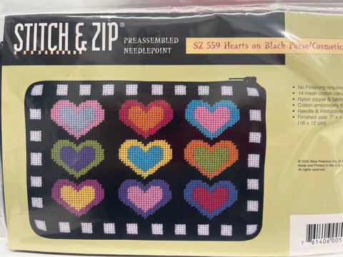 Kit: Stitch & Zip Purse/Cosmetic Case - Hearts