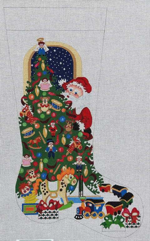 Santa Behind Tree Stocking