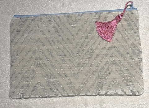 Anna Clutch Small  - Silver Blue Chevron Cut Velvet