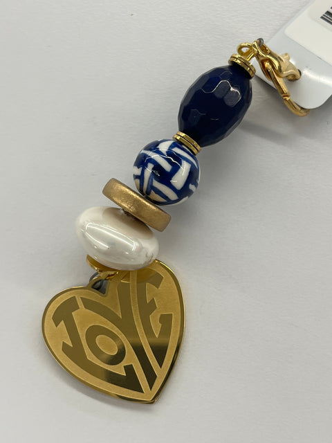 Blue and White with Gold Love Scissor Fob