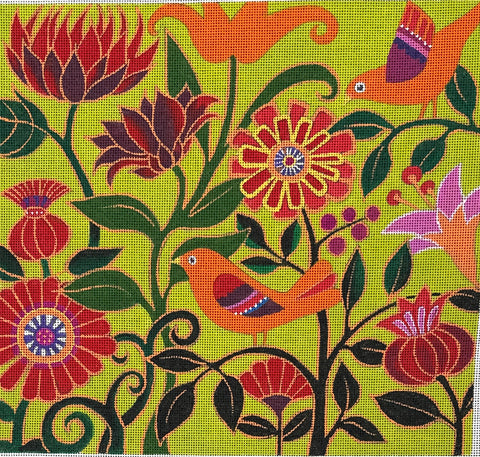 Orange Birds w/Flowers