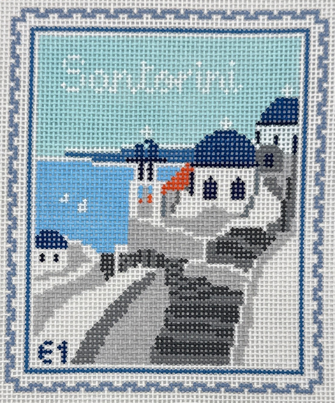 Santorini Travel Stamp