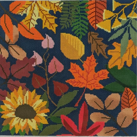 Blue Botanical Pillow Autumn Leaves