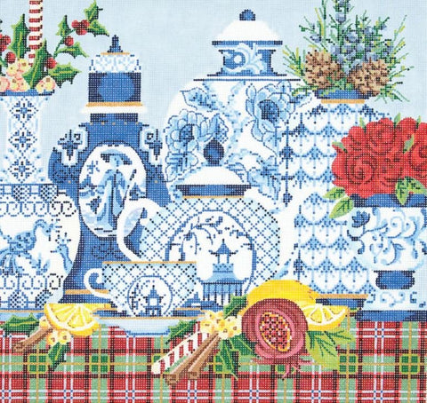 Kelly Clark Needlepoint A Christmas Tea w/SG